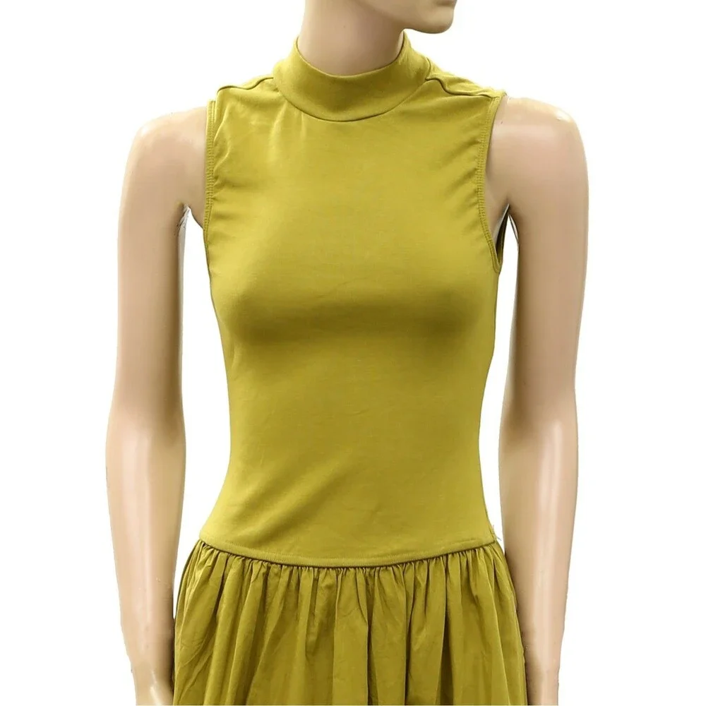 Free People Free Est Pepita Midi Dress Sleeveless Pleated Solid Cotton XS 289688 - Picture 3 of 5